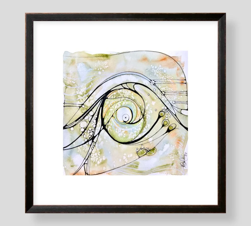 Exemple de cadre de l'aquarelle jaune et vert réalisée par Martine Giguère