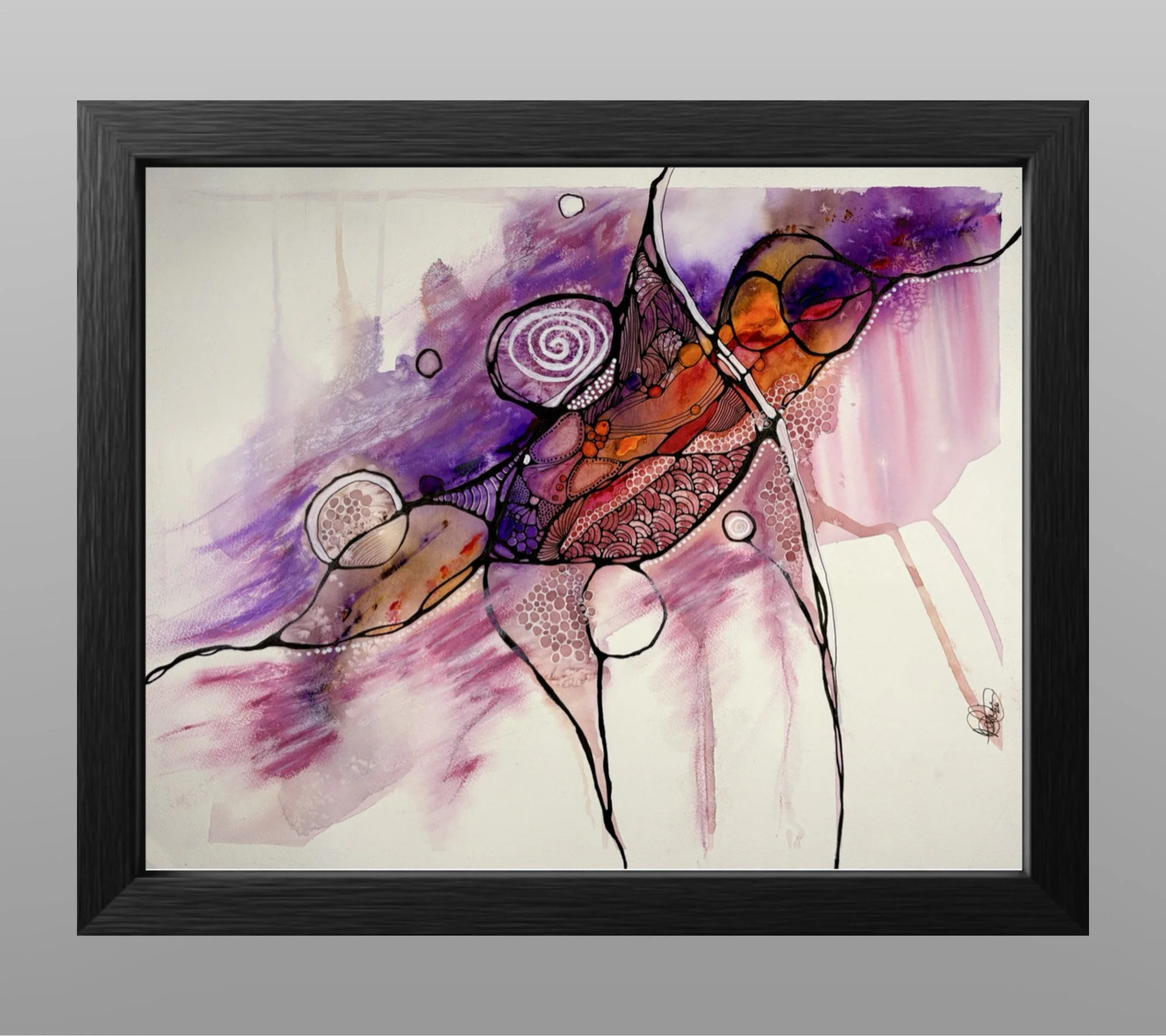 Aquarelle aux couleurs violet et rose créé par Martine Giguère