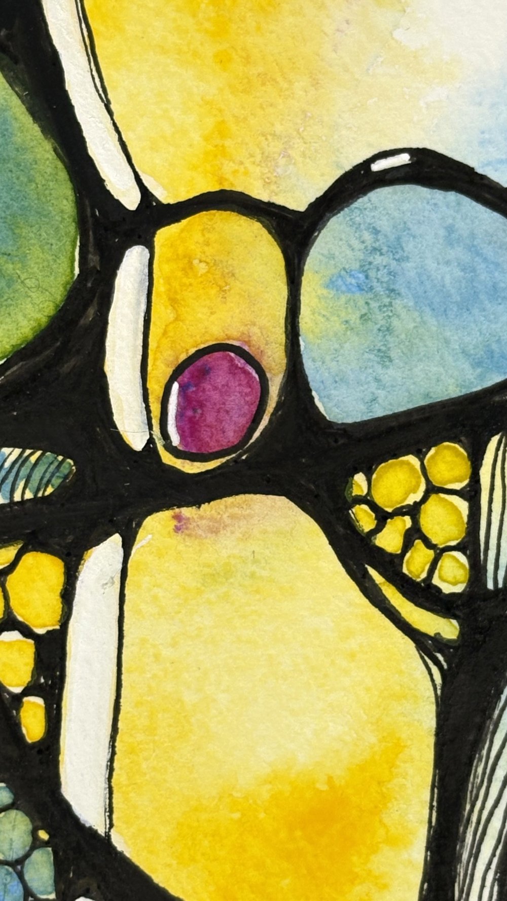 Détail de l'aquarelle aux couleurs flamboyantes réalisée par Martine Giguère