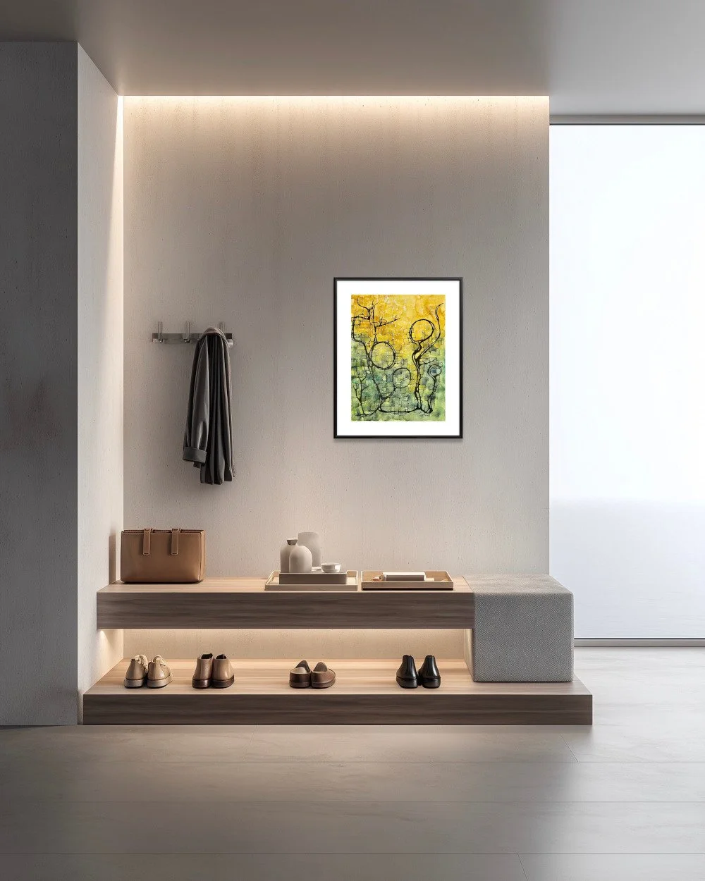 Exemple de décor de l'aquarelle jaune et vert réalisée par Martine Giguère