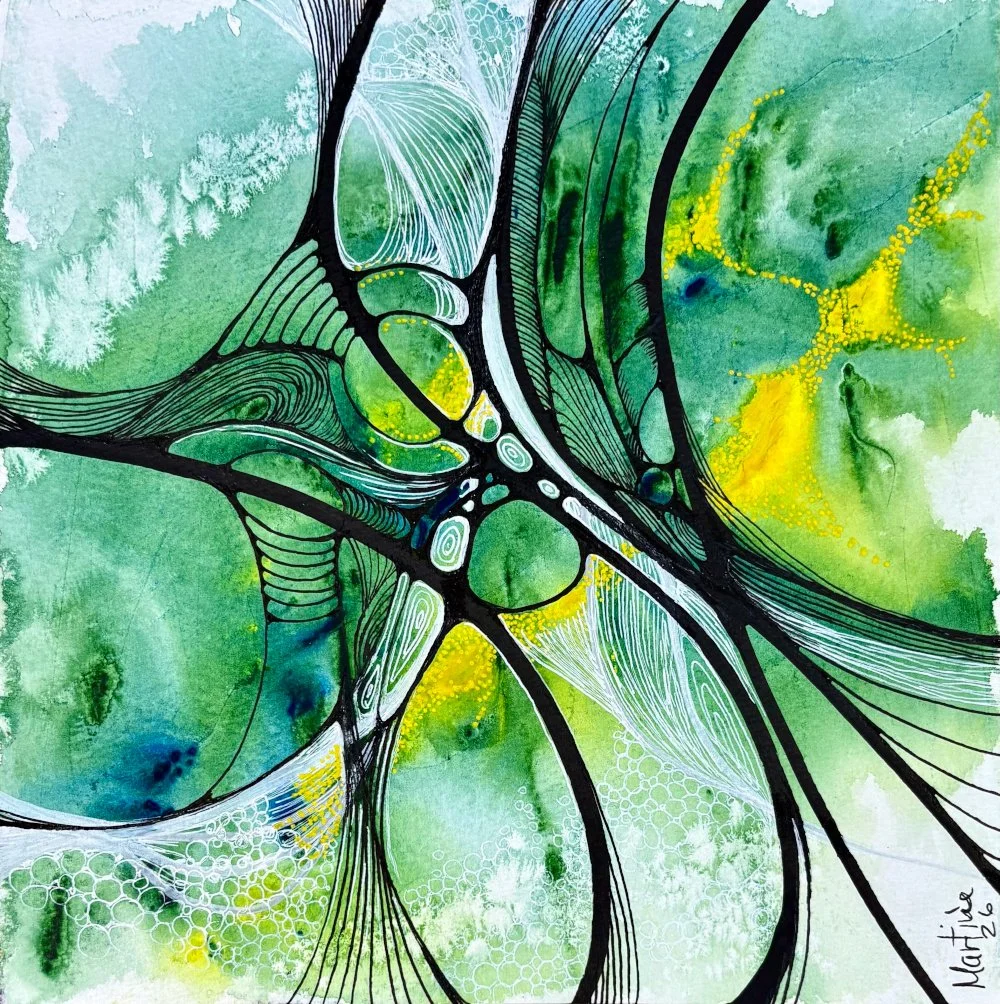 Aquarelle jaune et vert réalisée par Martine Giguère