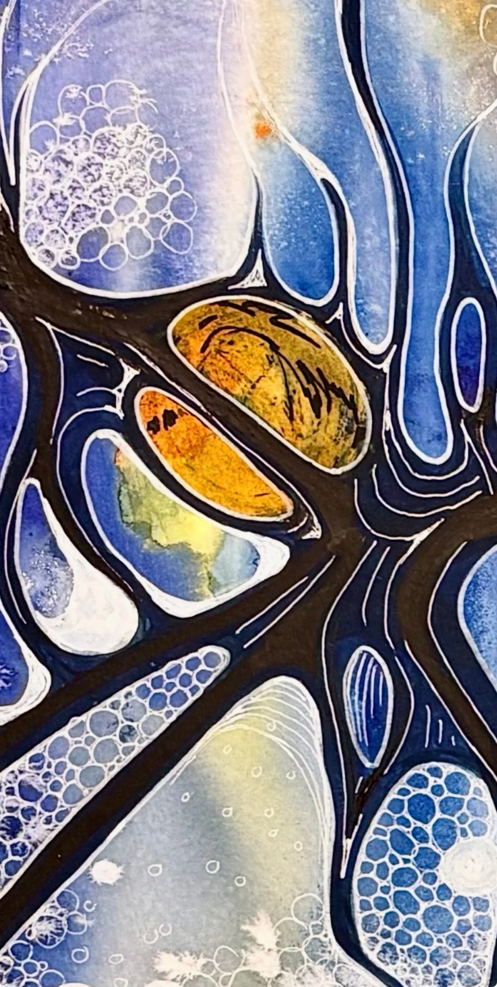 Détail de l'aquarelle aux couleurs vives créé par Martine Giguère