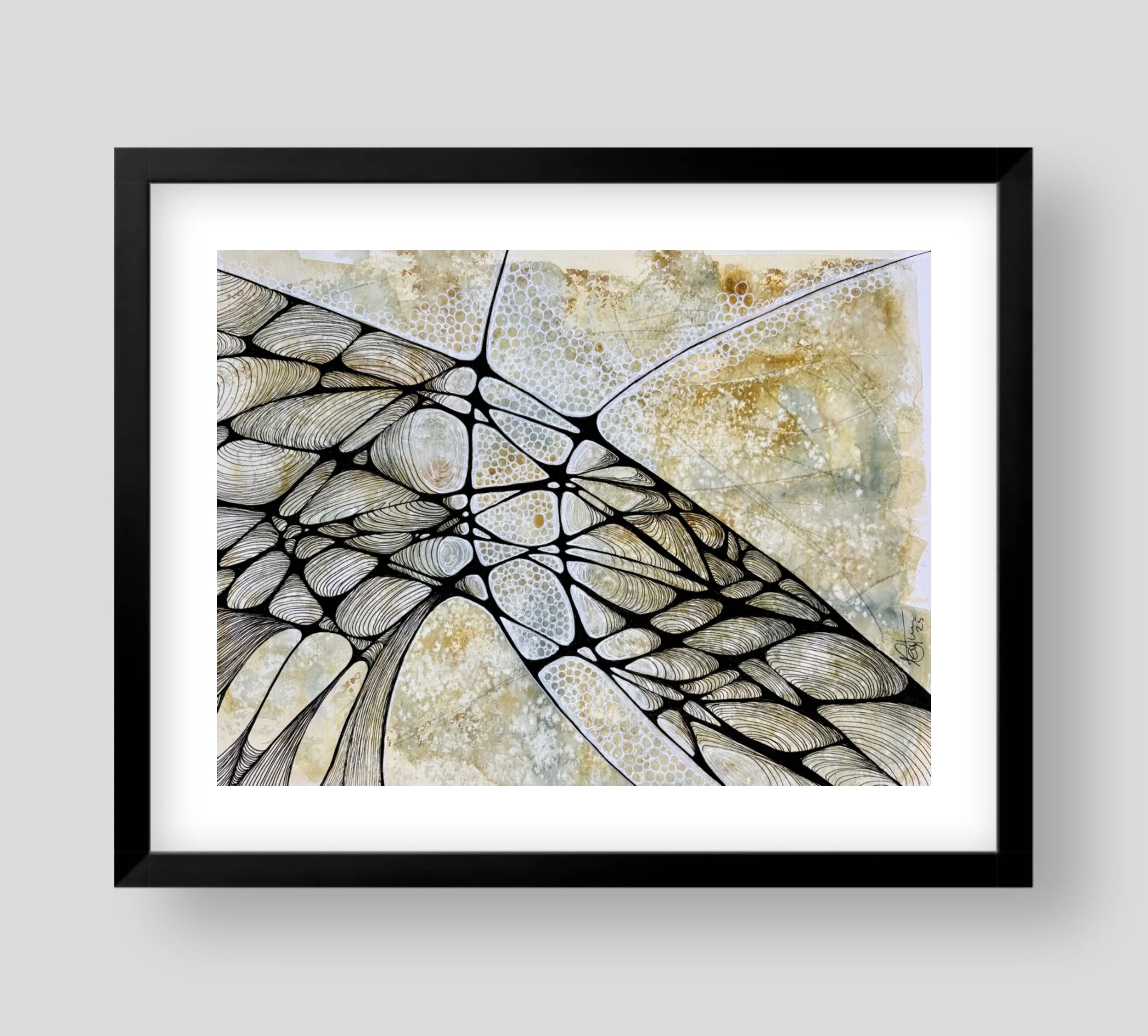 Exemple encadrée l'aquarelle jaune et noir réalisée par Martine Giguère