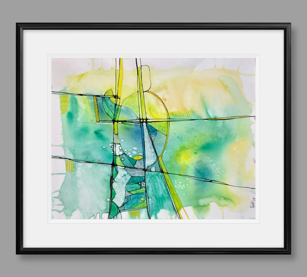 Exemple de cadre de l'aquarelle aux couleurs paisibles réalisée par Martine Giguère