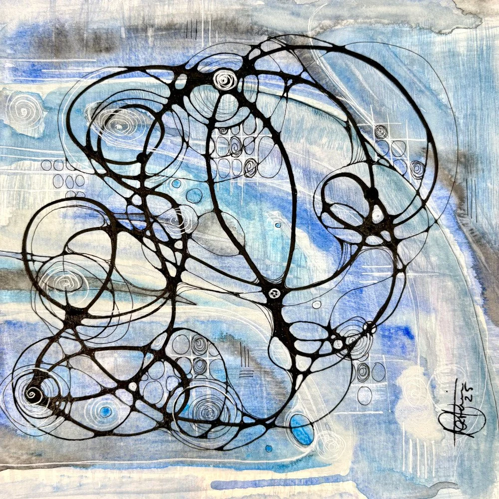 Effervescence - aquarelle et encre, 8x8, 75$