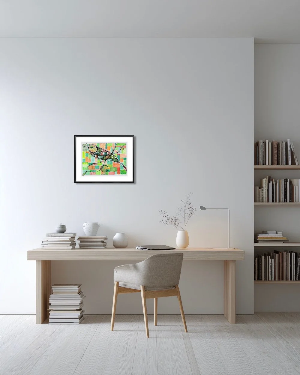 Exemple de décor de l'aquarelle aux teintes printanières réalisée par Martine Giguère