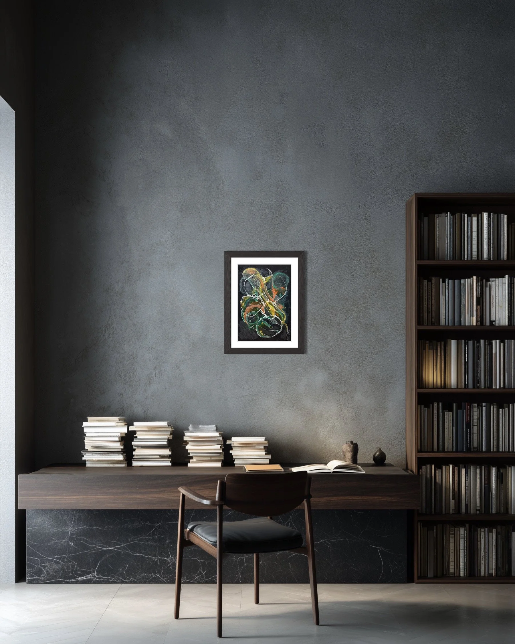 Aquarelle réalisée sur papier noir par Martine Giguère