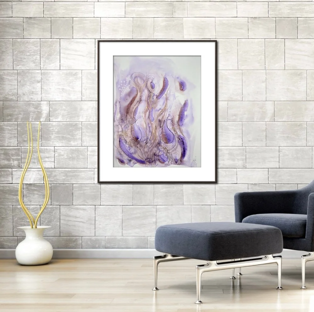 Exemple de décor l'aquarelle violet et doré réalisée par Martine Giguère