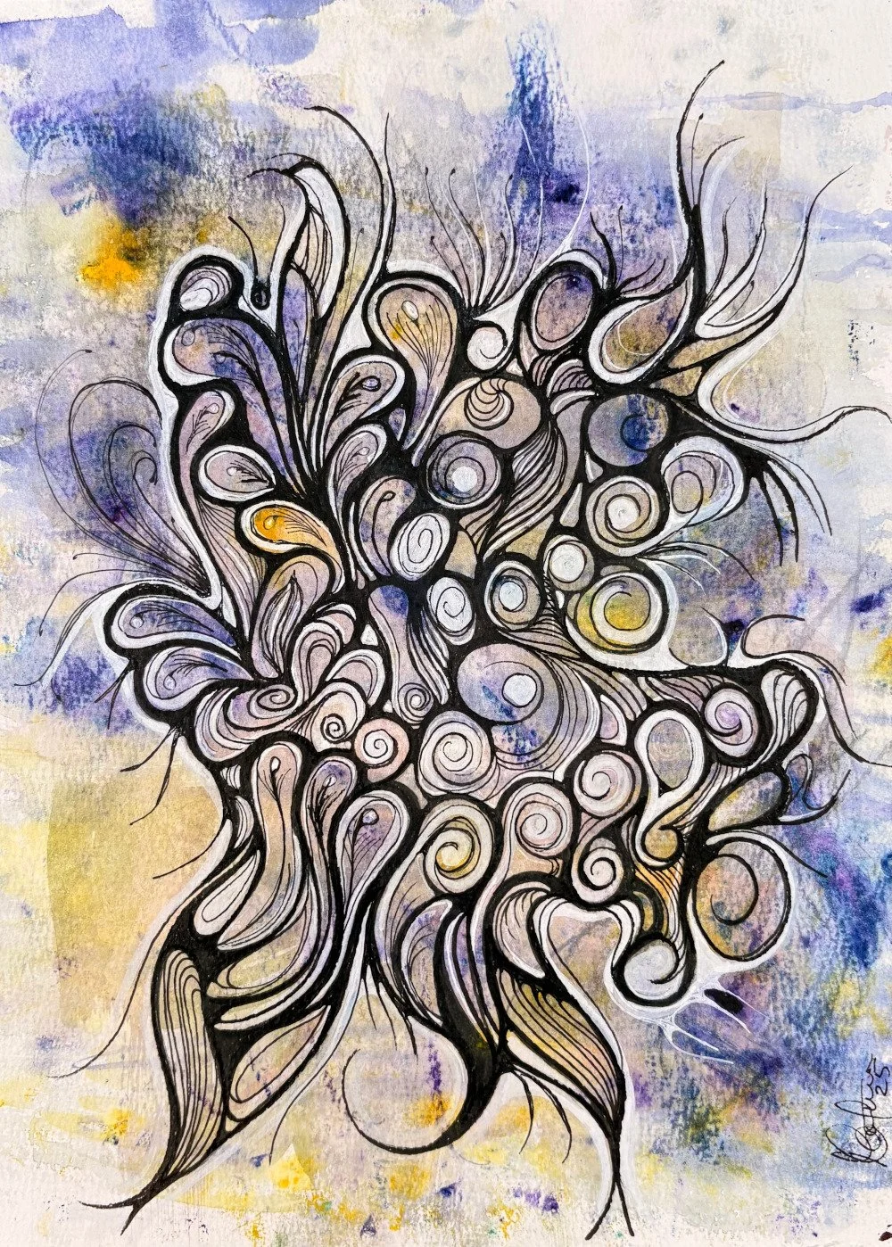 Le bouquet - aquarelle et encre, 9x12, 100$