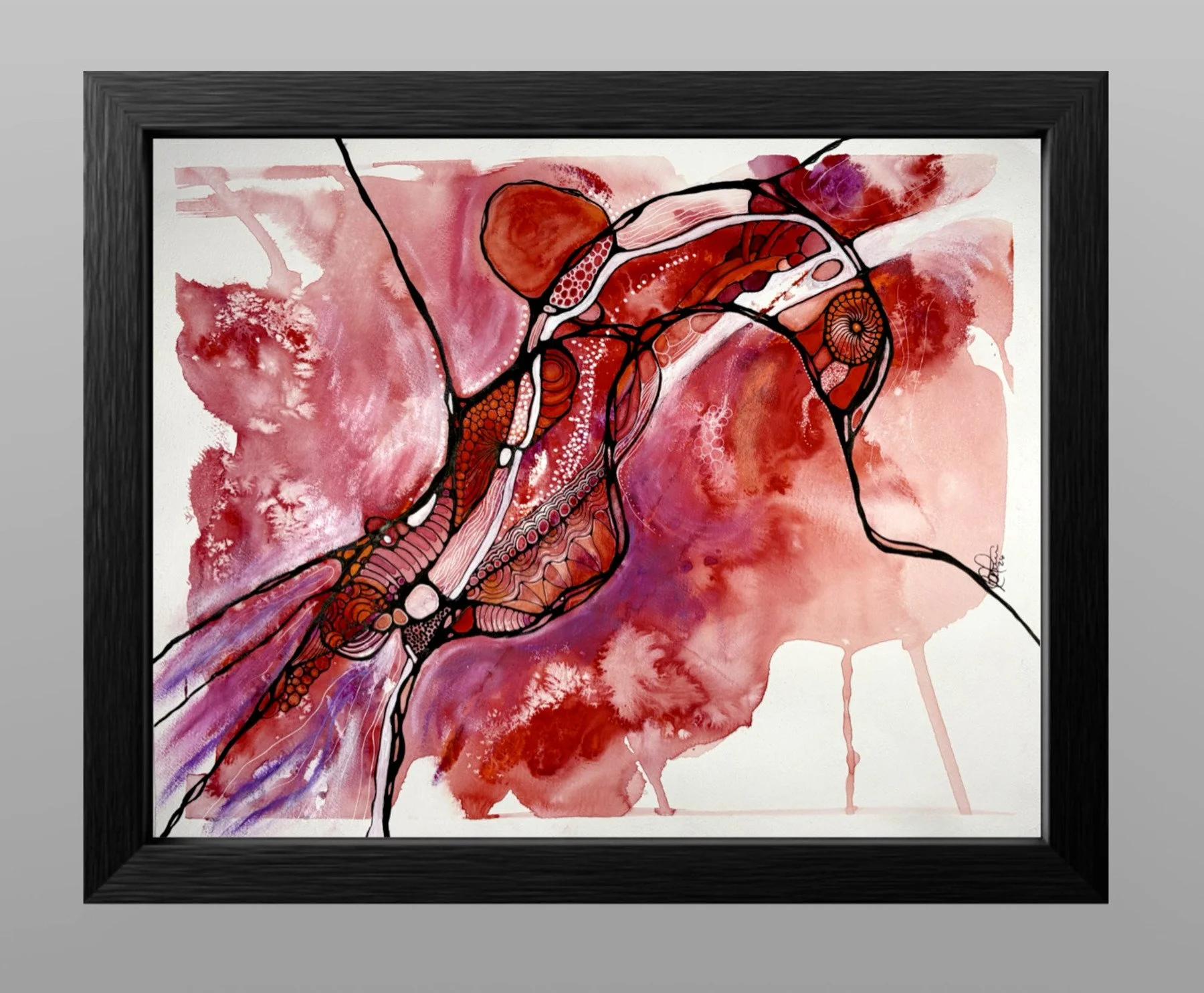 Aquarelle aux couleurs rouge et violet créé par Martine Giguère