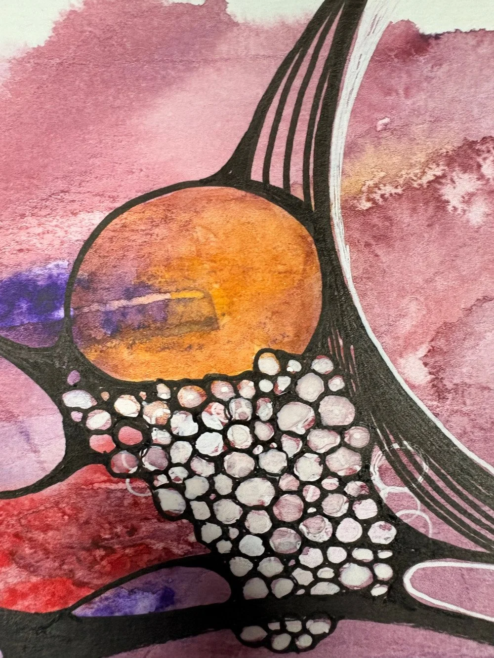 Détail de l'aquarelle aux teintes chaudes réalisée par Martine Giguère