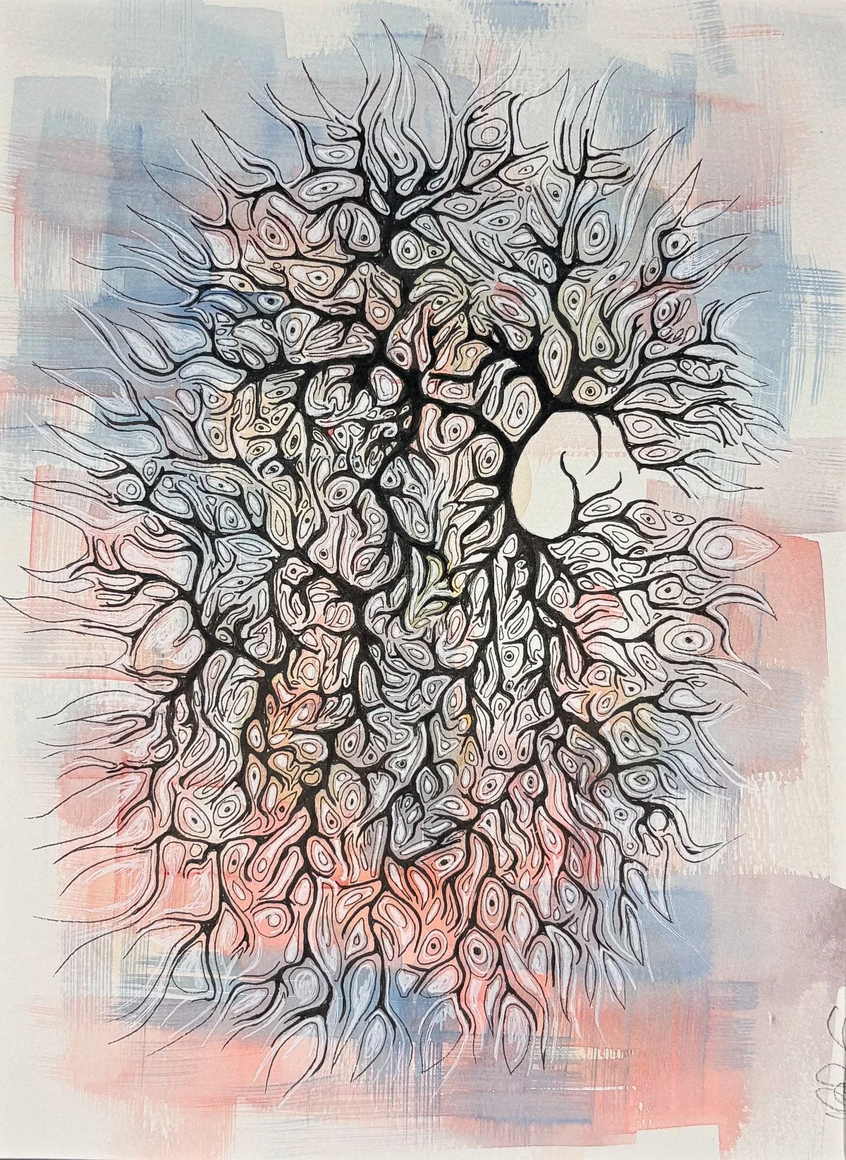 Mon cerveau éclaté - aquarelle et encre, 9x12, 100$