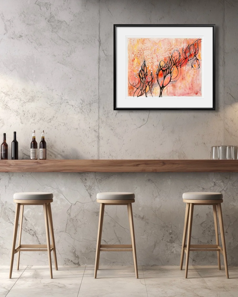 Exemple de décor de l'aquarelle orange réalisée par Martine Giguère