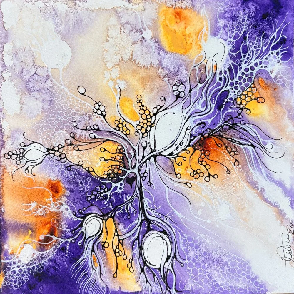 Constellation I - aquarelle et encre, 8x8, 100$