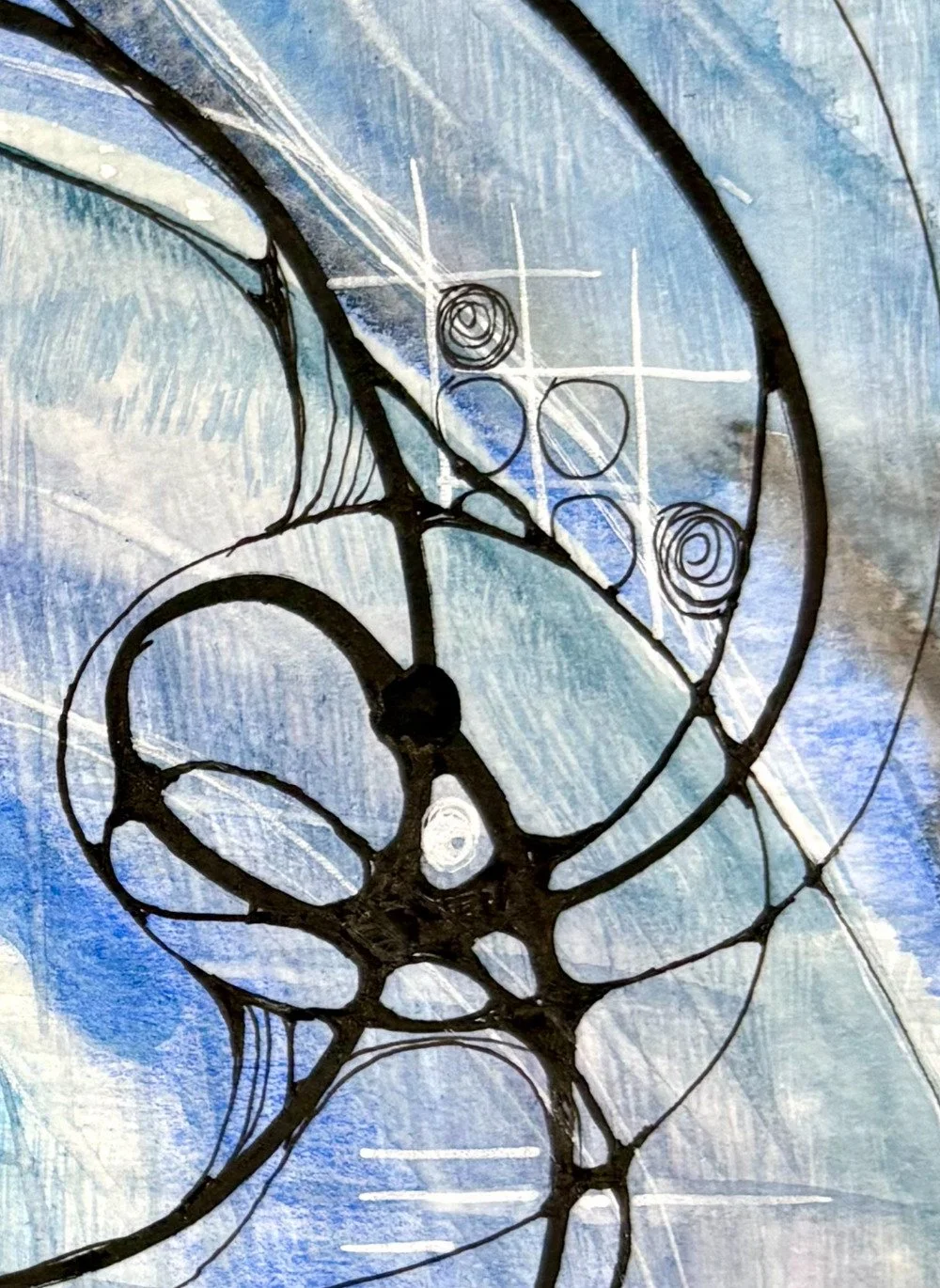 Détail de l'aquarelle bleue réalisée par Martine Giguère