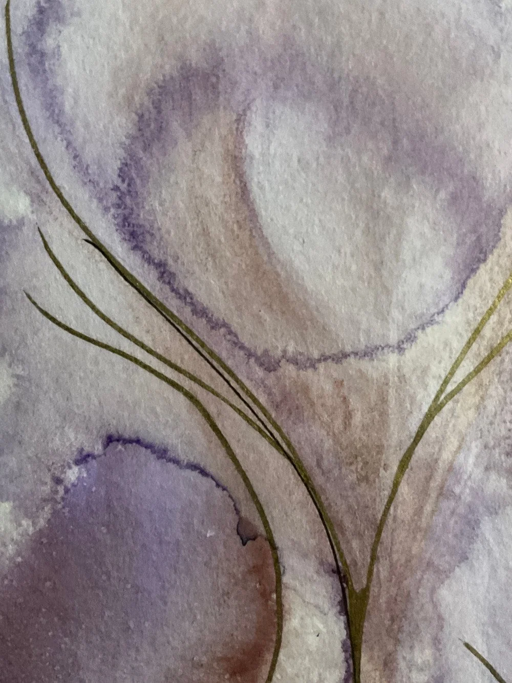 Détail de l'aquarelle violet et doré réalisée par Martine Giguère