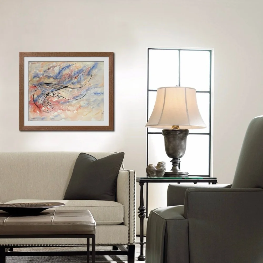 Exemple de décor de l'aquarelle rouge et bleu réalisée par Martine Giguère