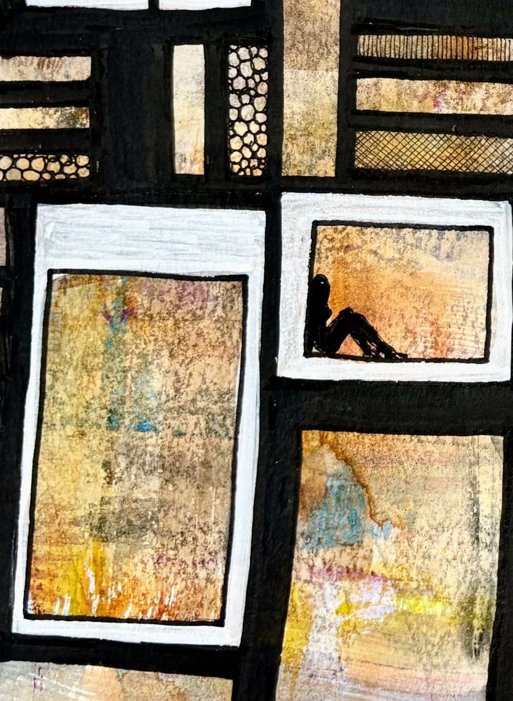 Détail de l'aquarelle jaune et noir réalisée par Martine Giguère