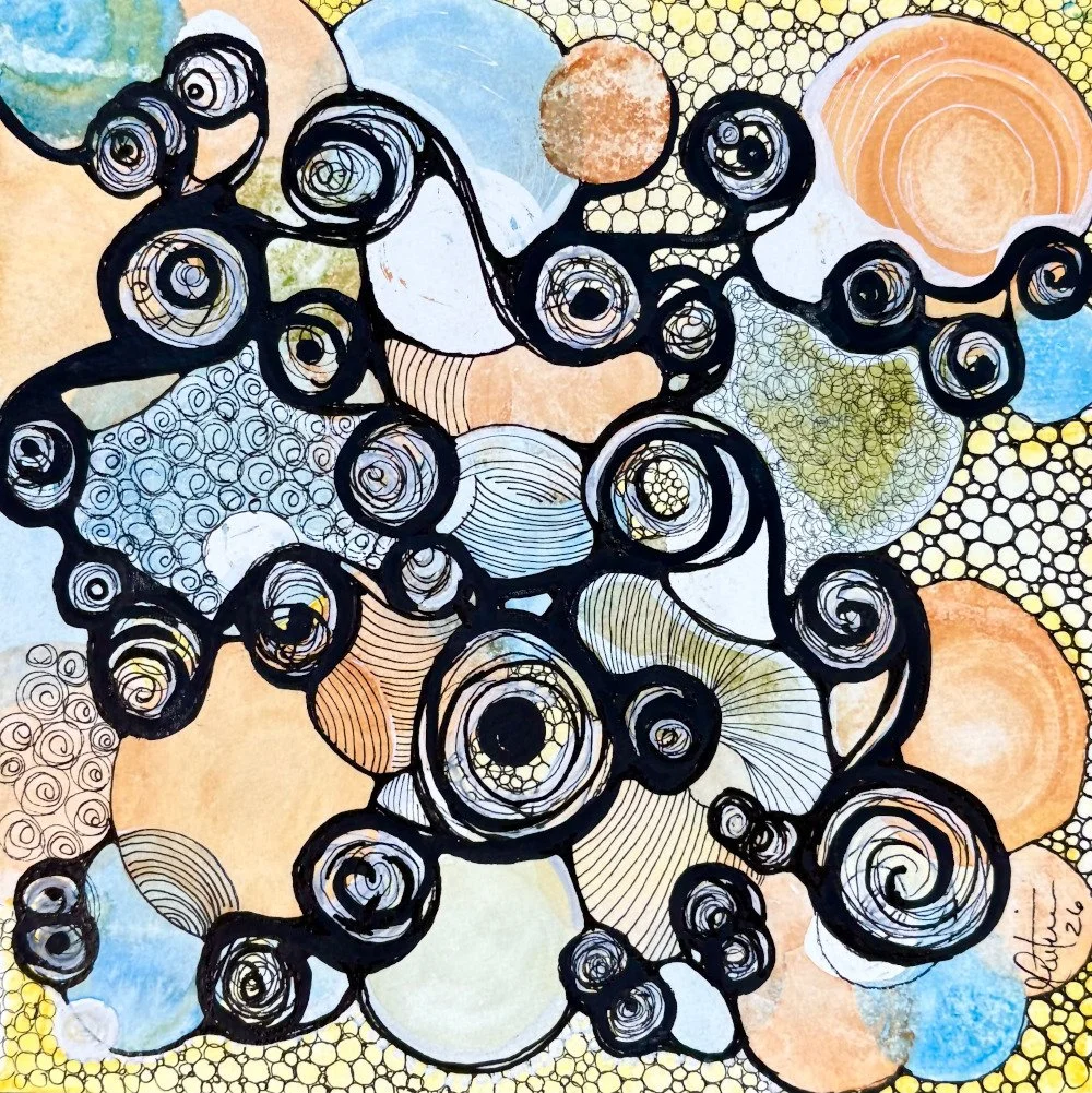 Textures - aquarelle et encre, 8x8, 100$