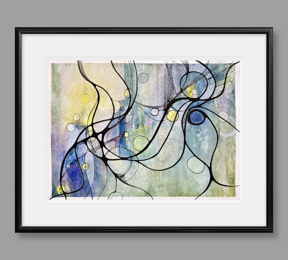 Exemple de cadre de l'aquarelle aux couleurs délavées créé par Martine Giguère