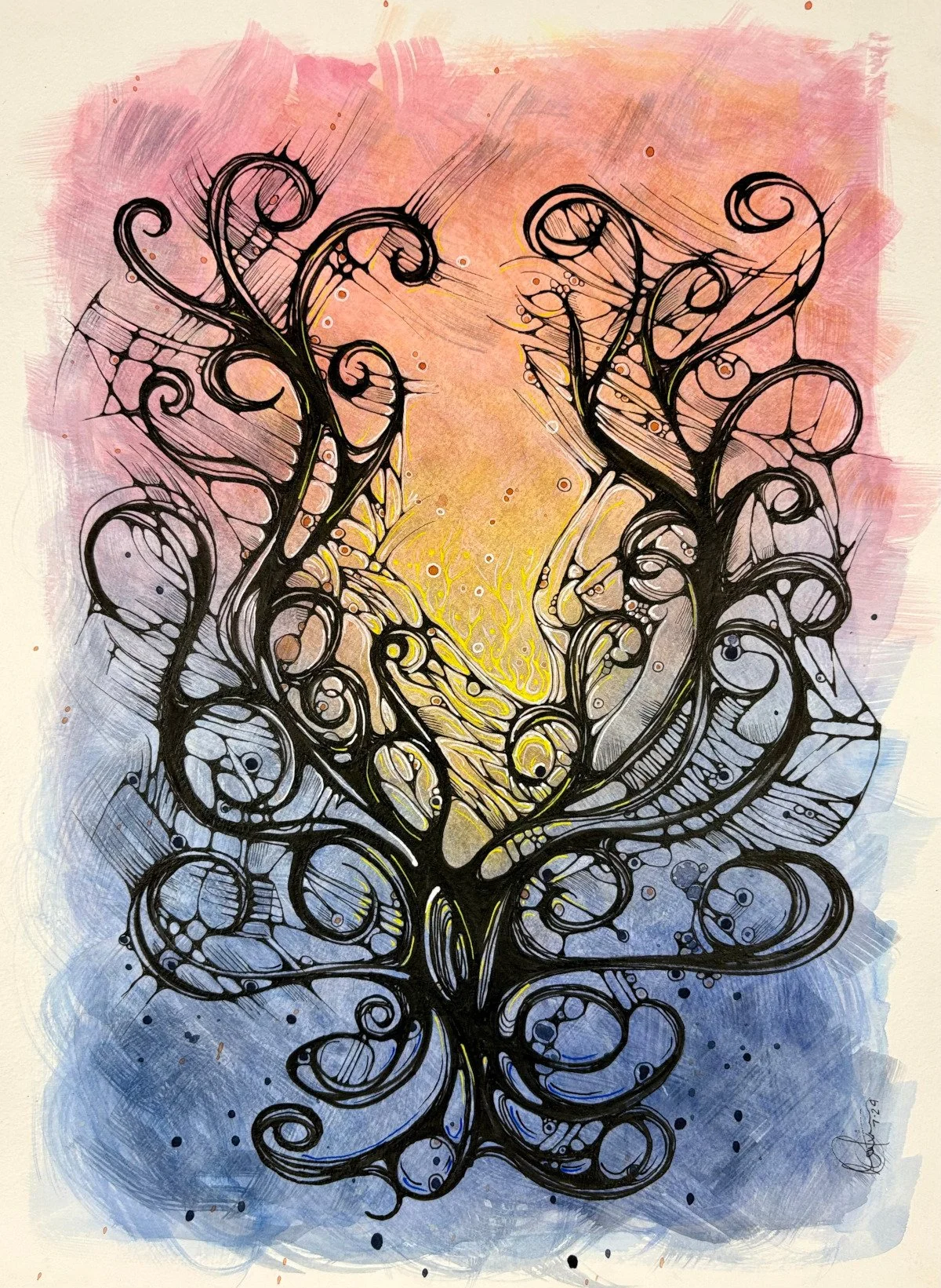 Le pont entre les mondes - aquarelle et encre, 12x16, 200$