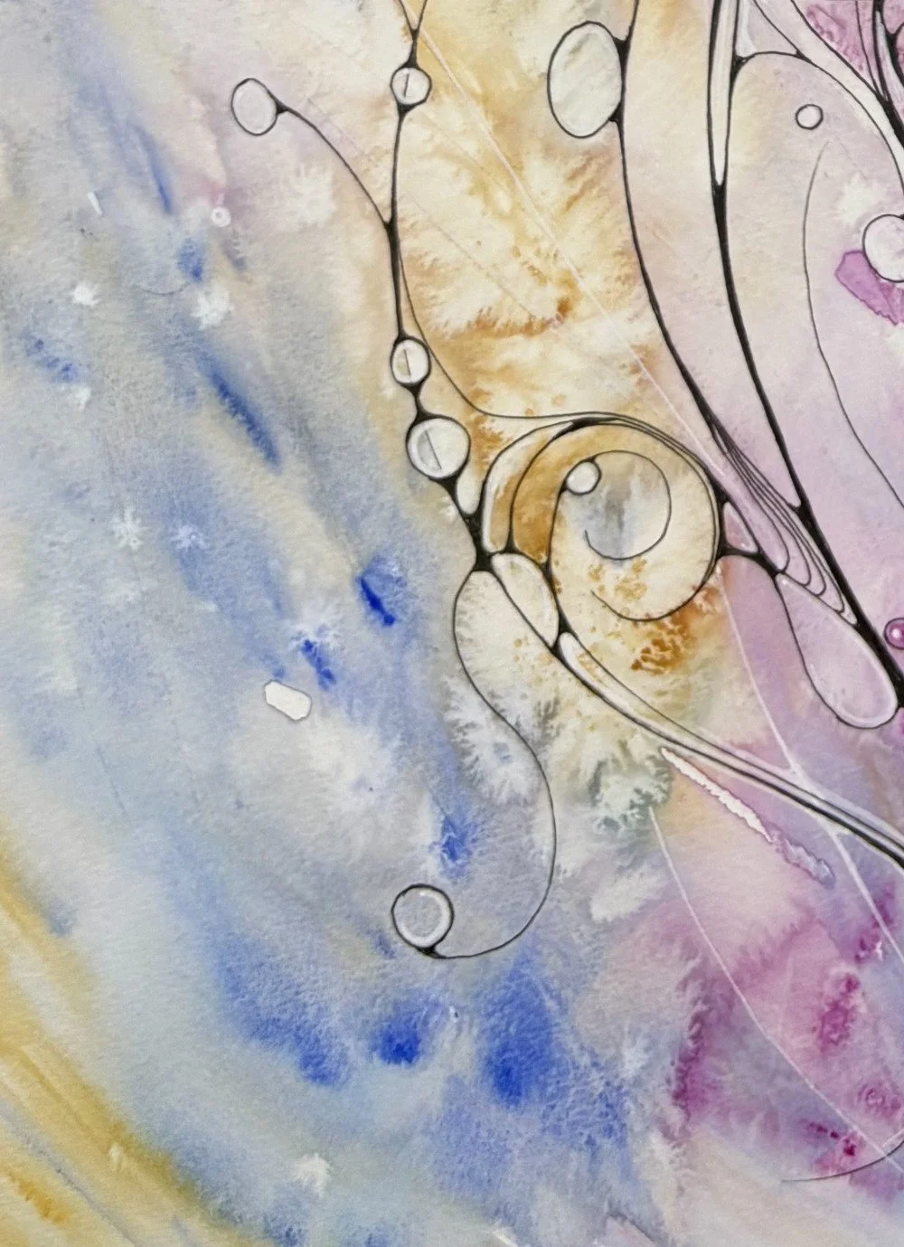 Détail de l'aquarelle de couleurs douces réalisée par Martine Giguère