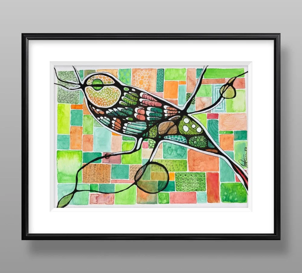 Exemple de cadre de l'aquarelle aux teintes printanières réalisée par Martine Giguère