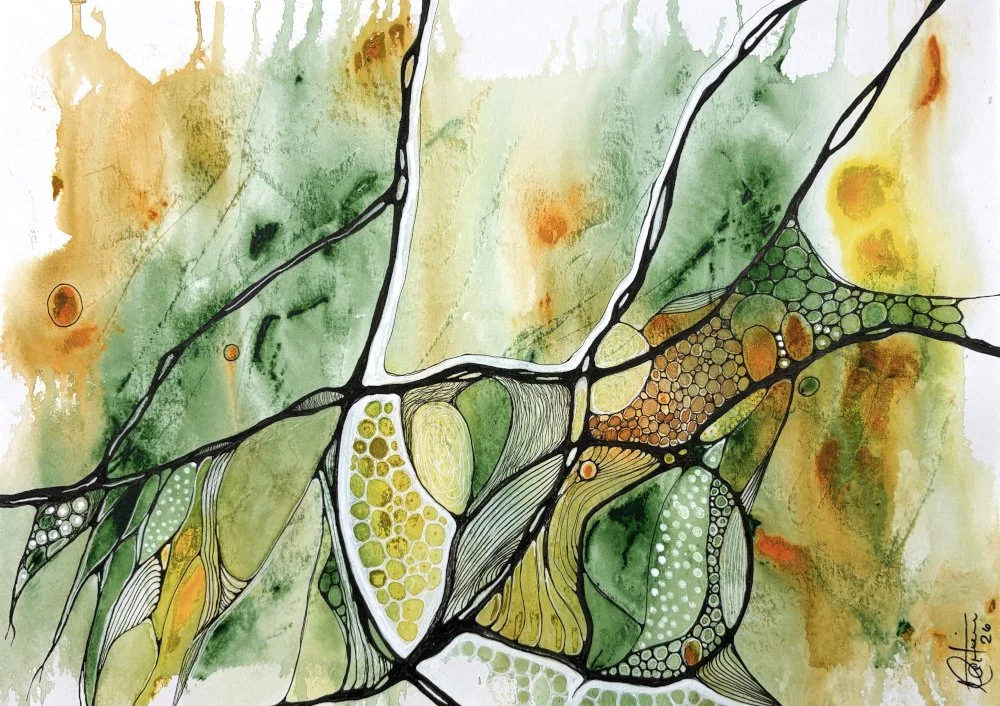 Aquarelle jaune et vert de Martine Giguère