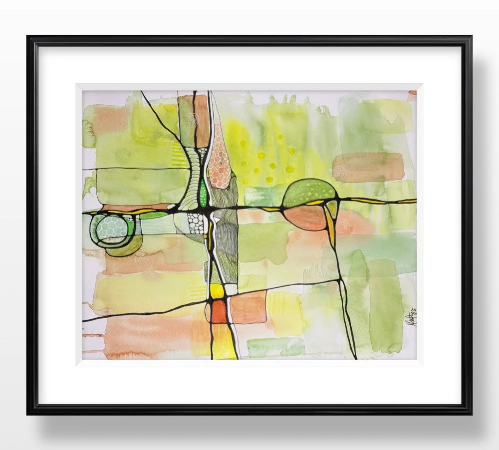 Exemple de cadre de l'aquarelle aux couleurs paisibles réalisée par Martine Giguère