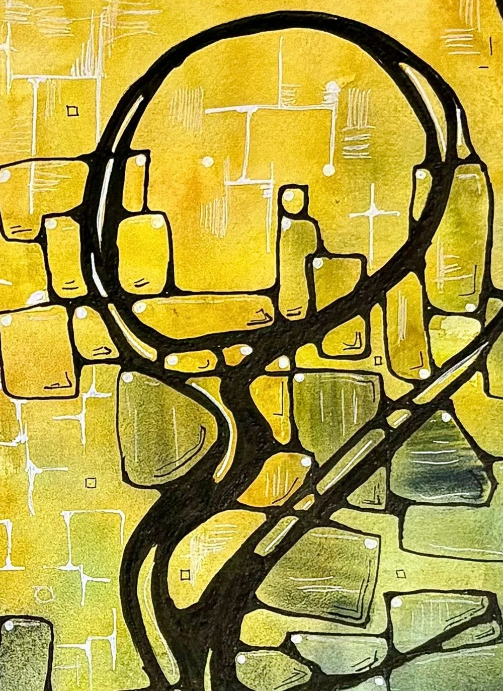 Détail de l'aquarelle jaune réalisée par Martine Giguère