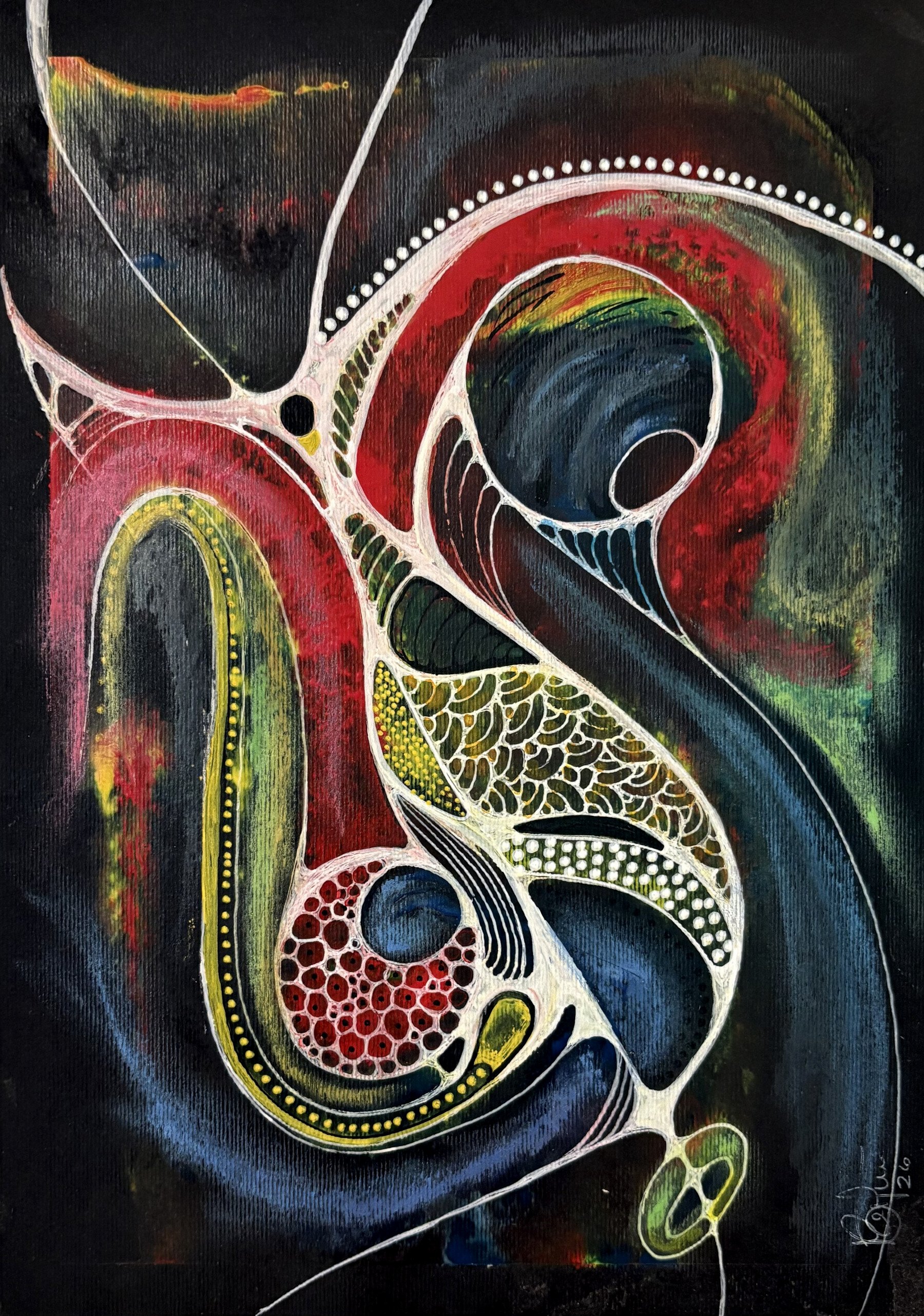 Aquarelle réalisée sur papier noir par Martine Giguère