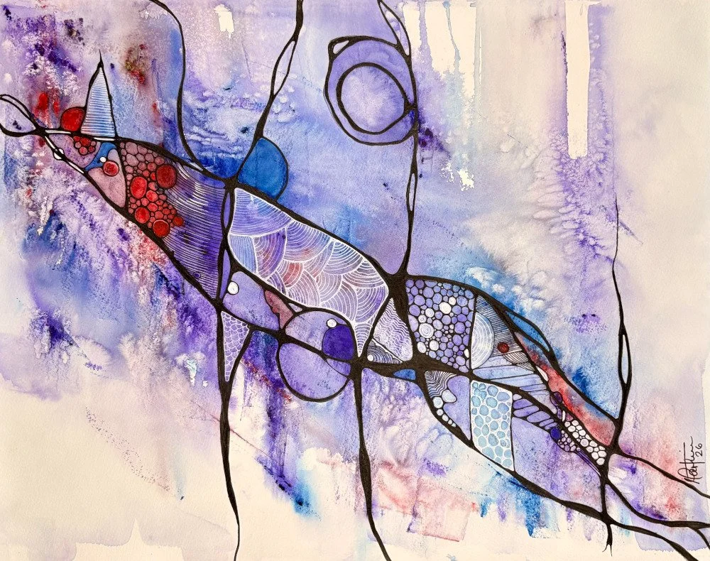 Aquarelle aux couleurs bleues réalisée par Martine Giguère