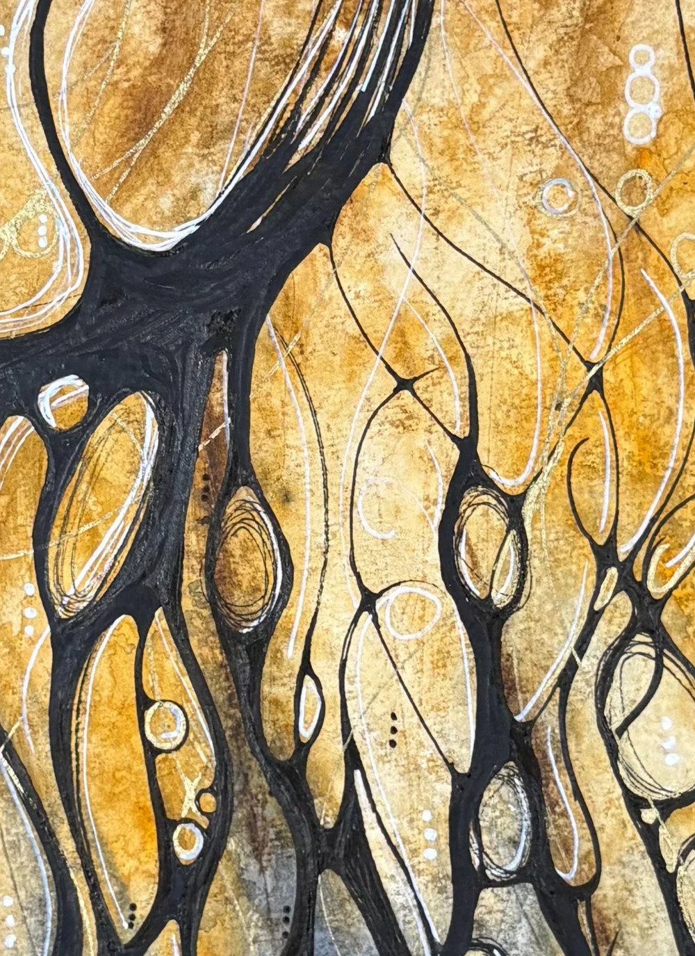 Détail de  l'aquarelle bleu et orange réalisée par Martine Giguère