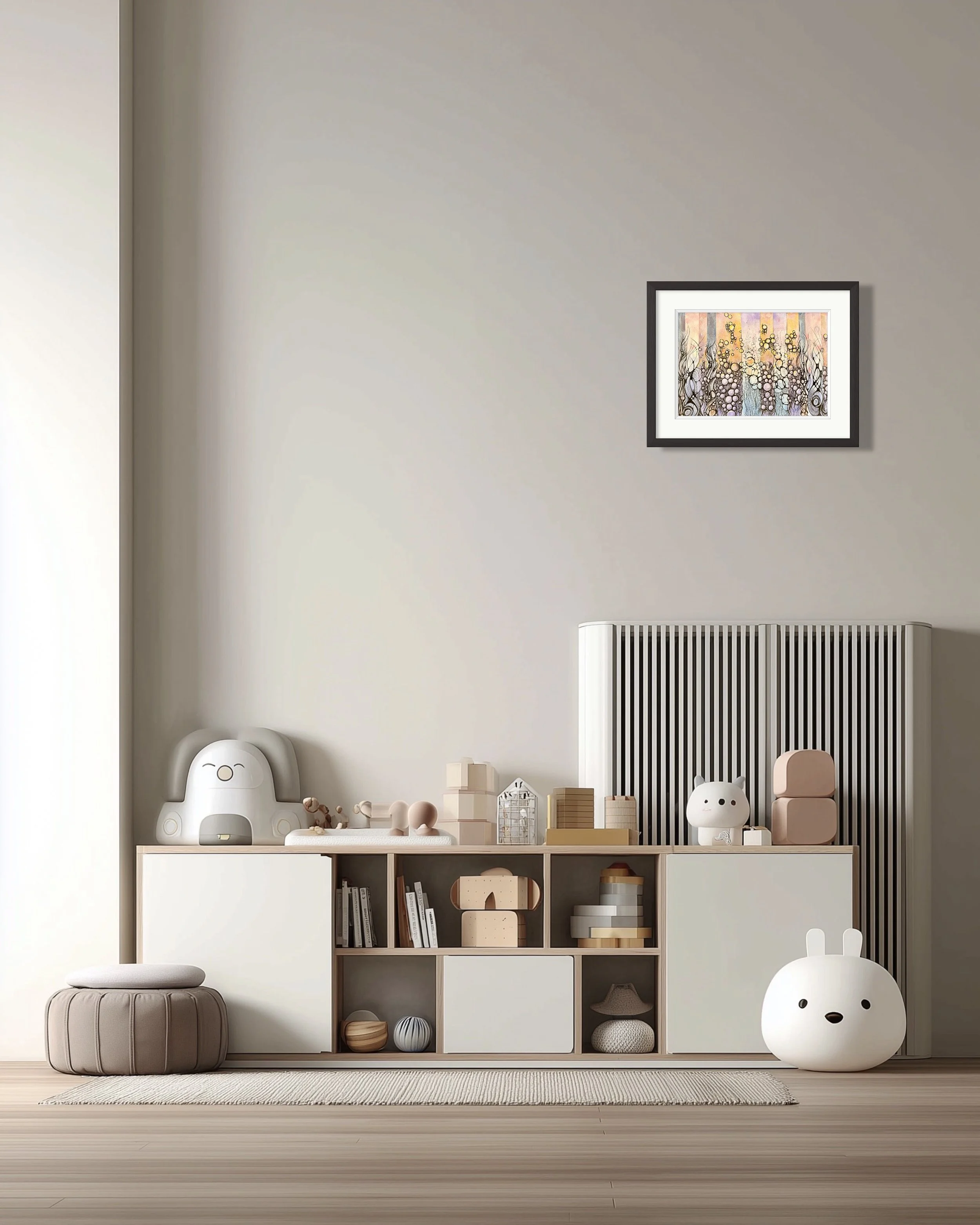 Exemple de décor de l'aquarelle aux couleurs chaudes réalisée par Martine Giguère