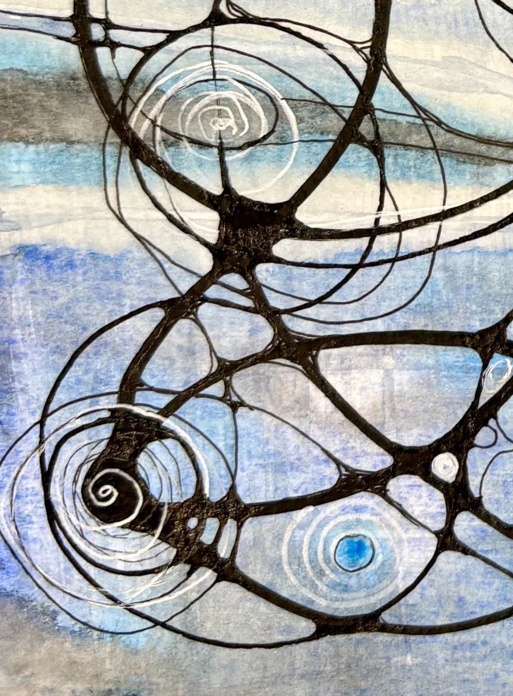 Détail de l'aquarelle bleue réalisée par Martine Giguère