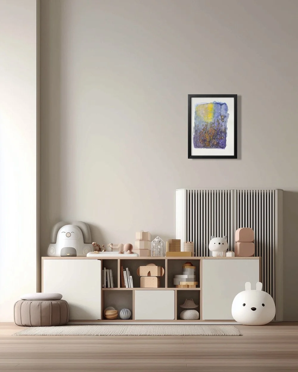 Exemple de décor de l'aquarelle aux couleurs douces réalisée par Martine Giguère