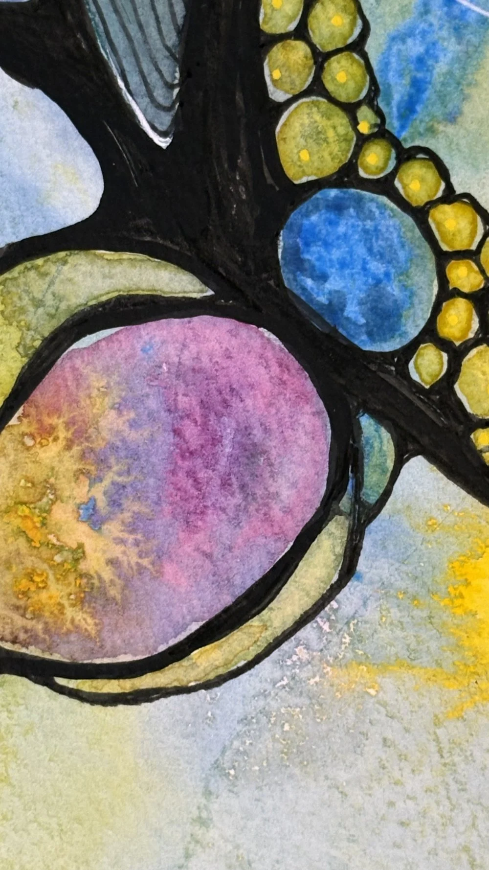 Détail de l'aquarelle aux couleurs flamboyantes réalisée par Martine Giguère