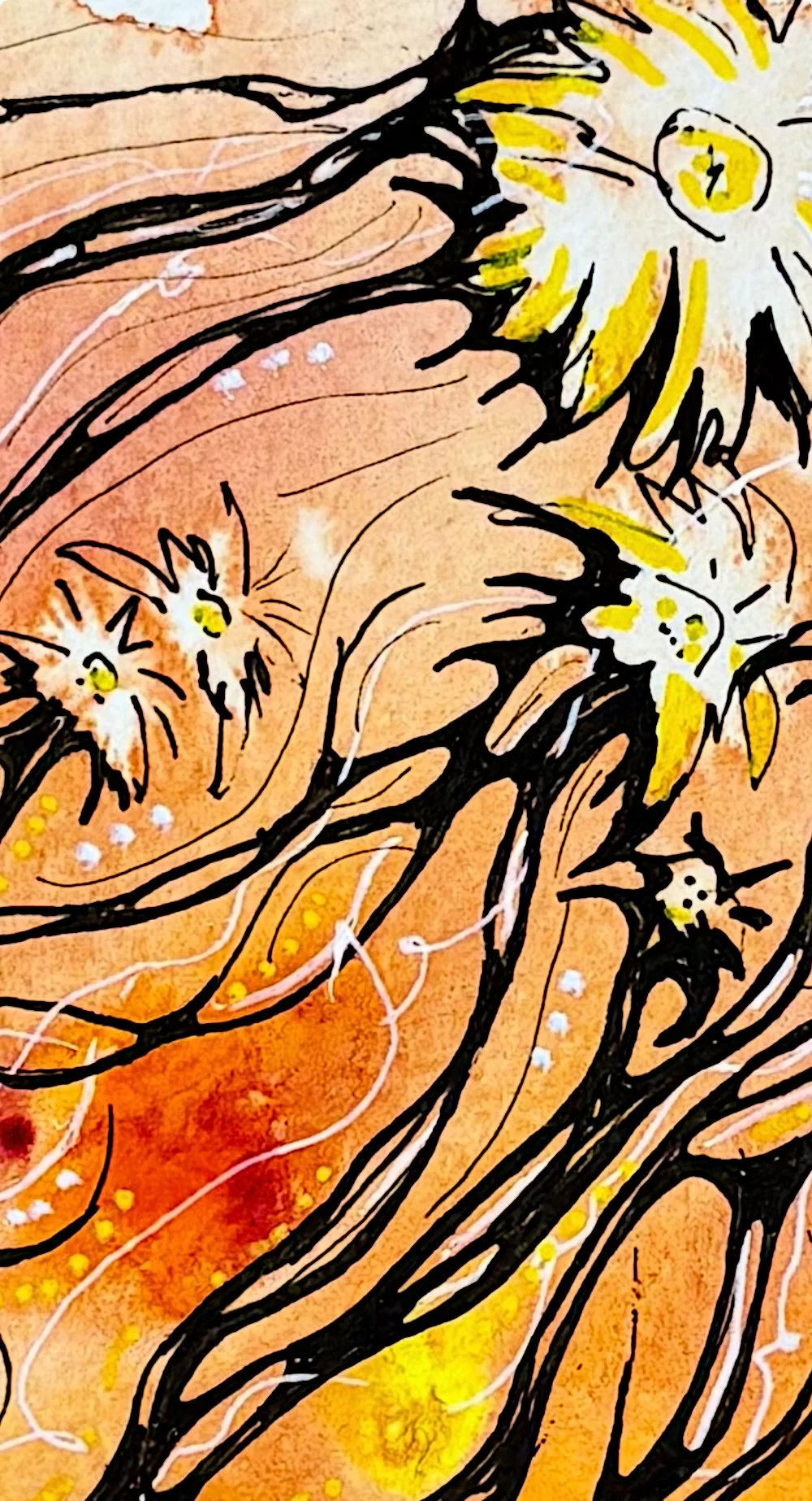 Détail de l'aquarelle orange réalisée par Martine Giguère