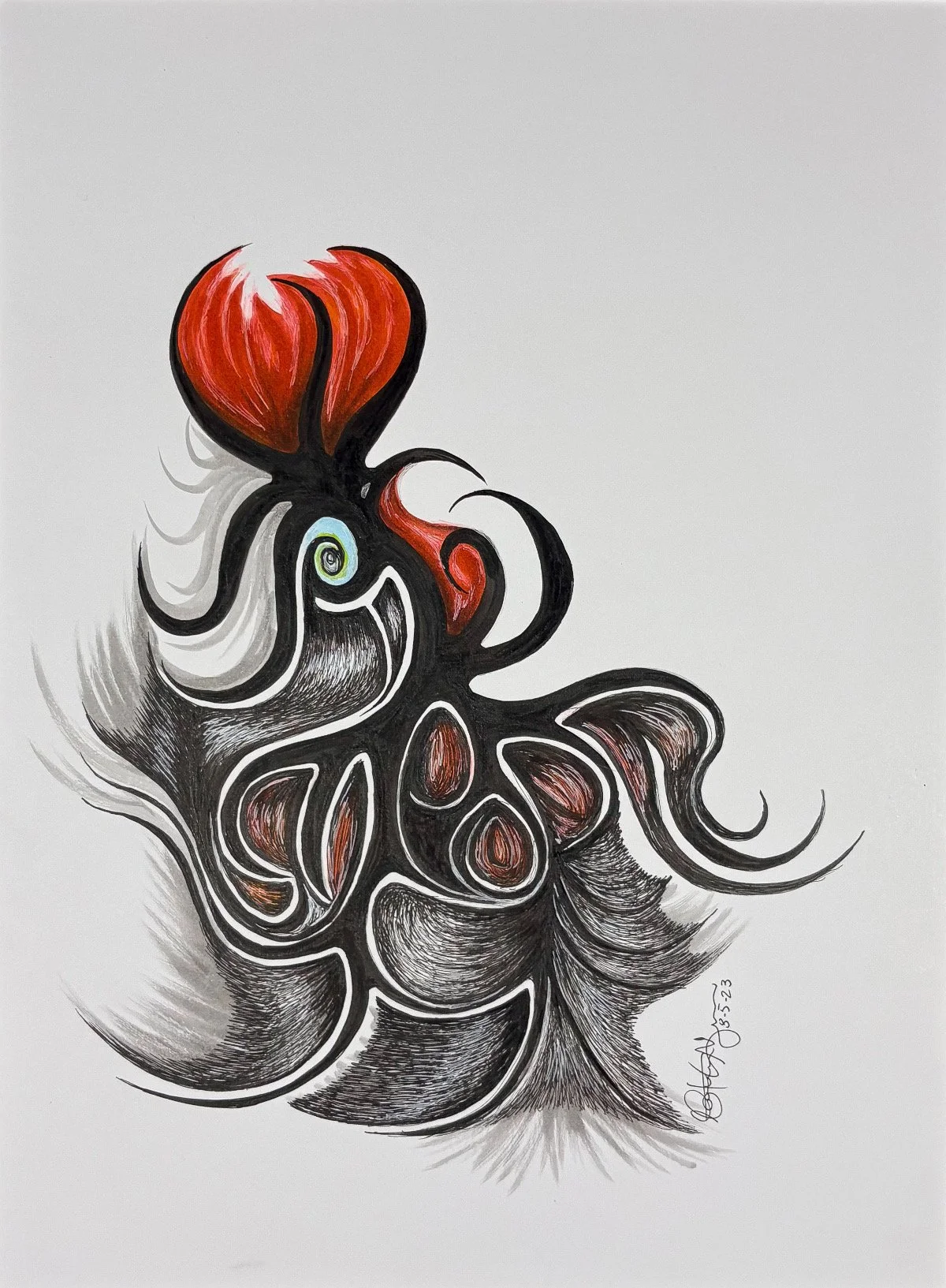 Le chant du coq - encre, 9x12, 100$