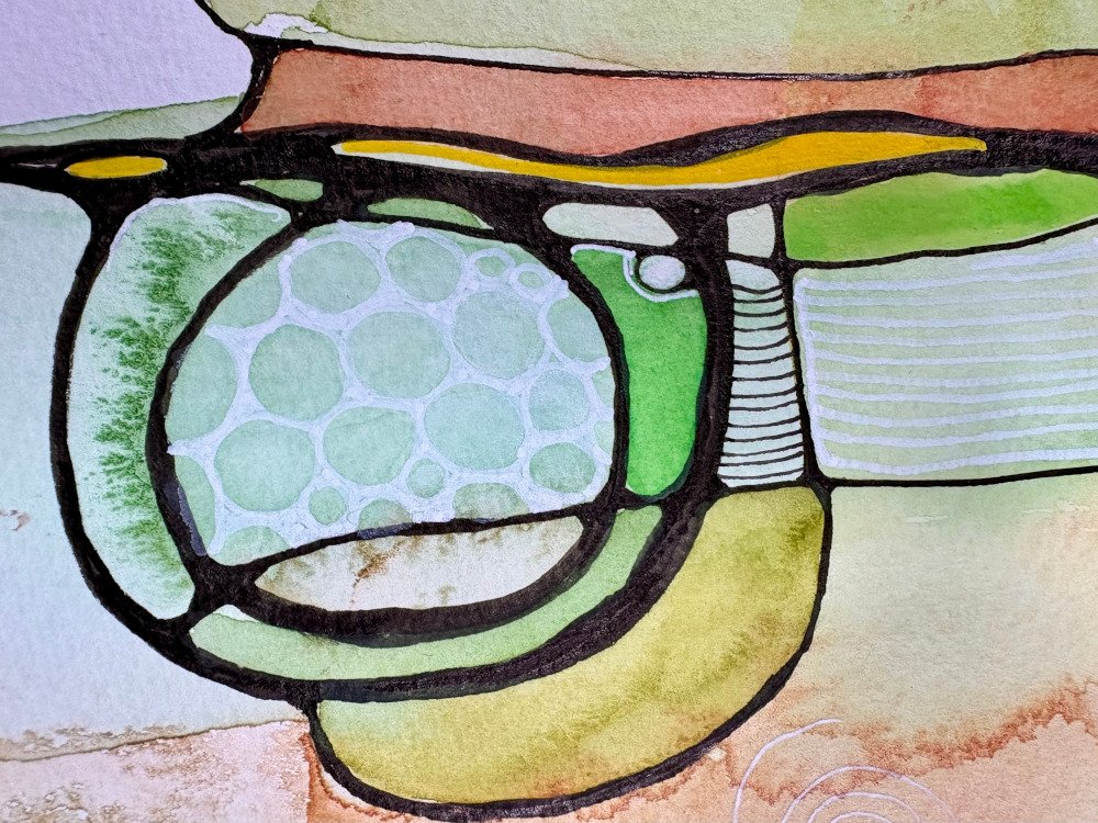 Détail de l'aquarelle aux couleurs paisibles réalisée par Martine Giguère