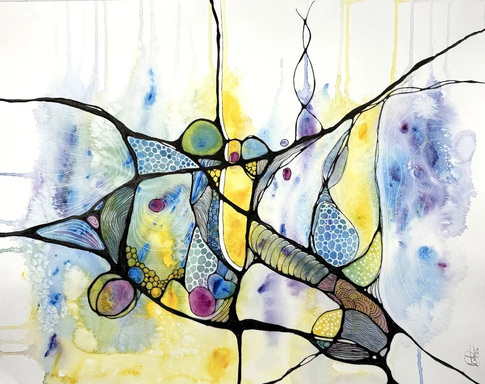 Aquarelle jaune et bleue de Martine Giguère