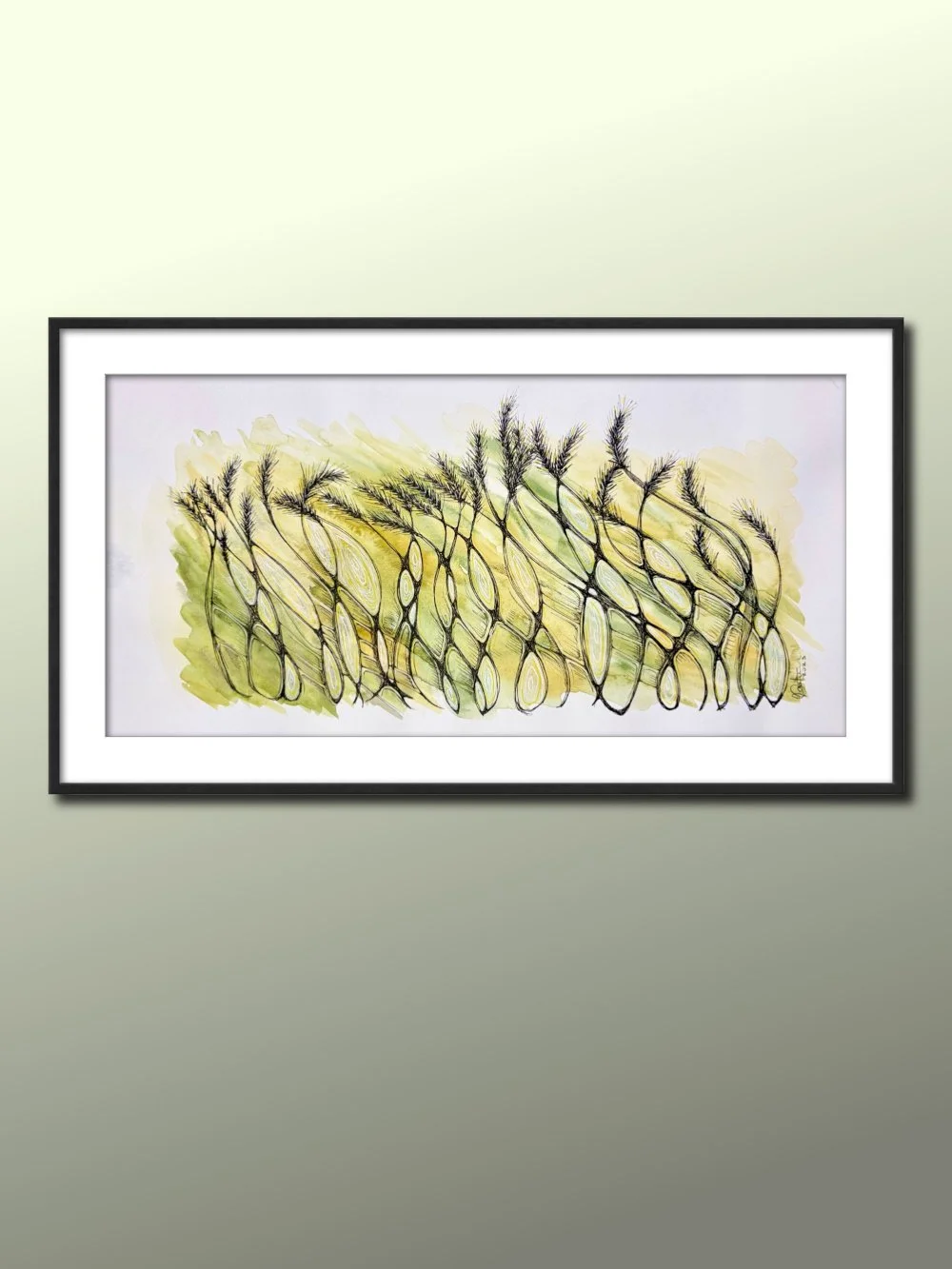 Exemple de cadre de l'aquarelle jaune réalisée par Martine Giguère