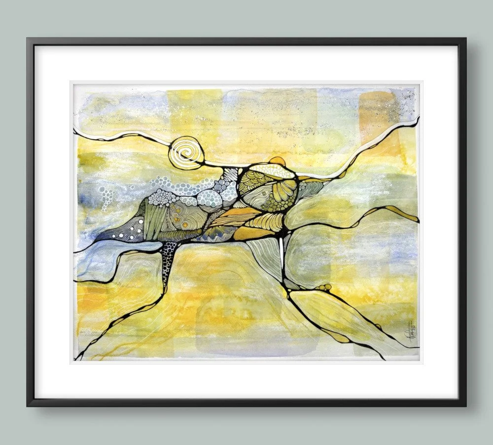 Exemple de cadre de l'aquarelle aux couleurs jaunes créé par Martine Giguère