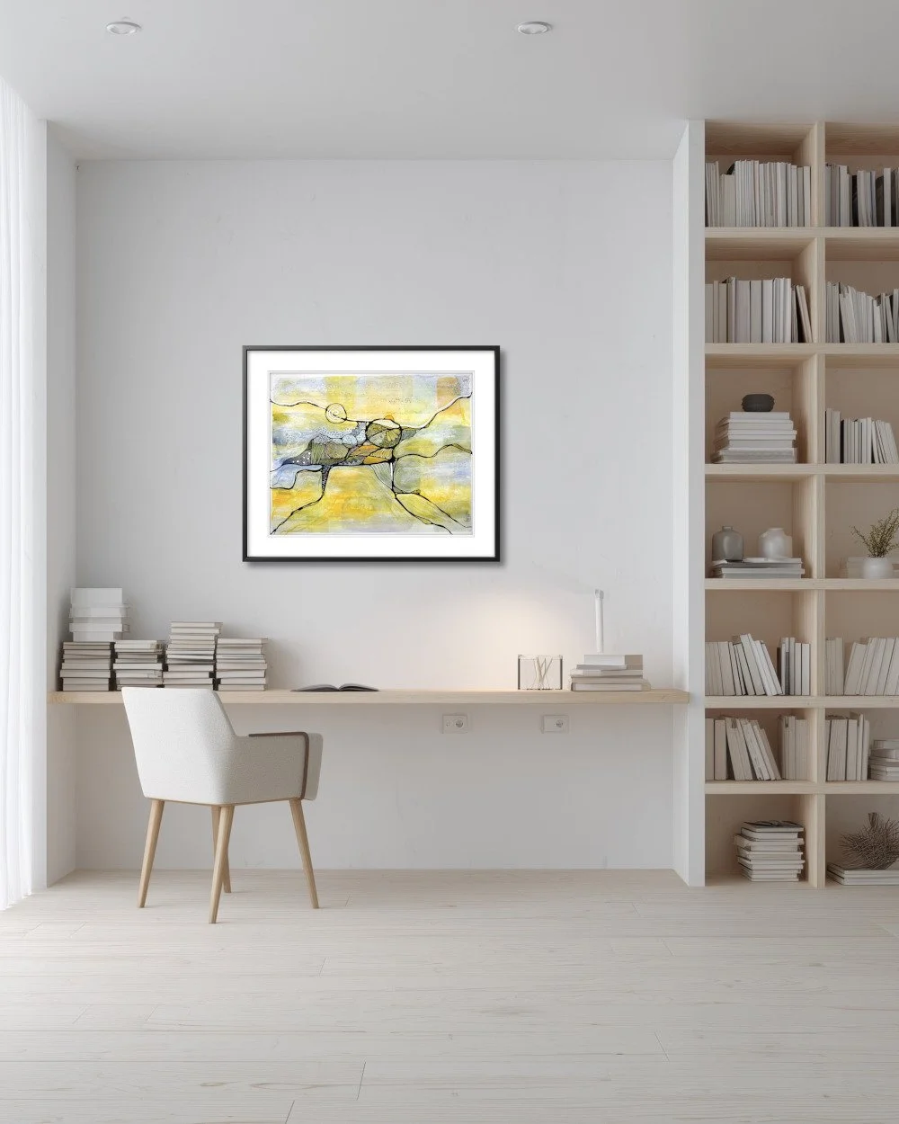 Exemple de décor de l'aquarelle aux couleurs jaunes créé par Martine Giguère