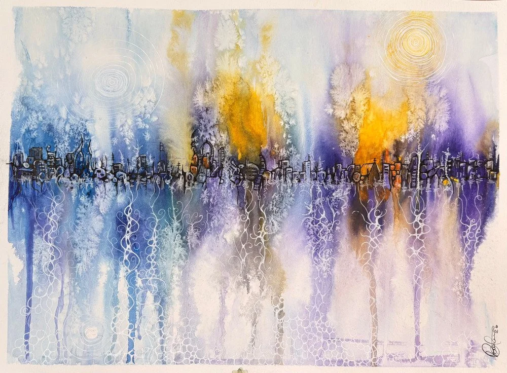 Une ville et son rêve - aquarelle et encre, 11x15, 200$