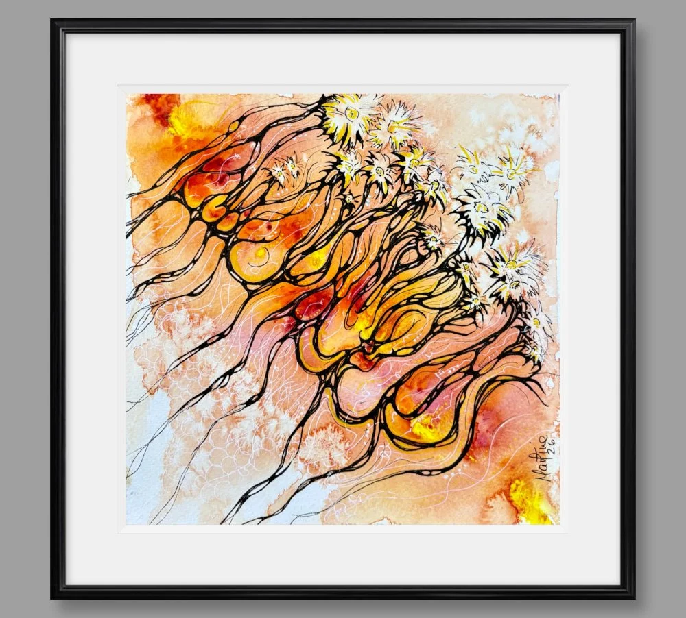 Exemple de cadre de l'aquarelle orange réalisée par Martine Giguère