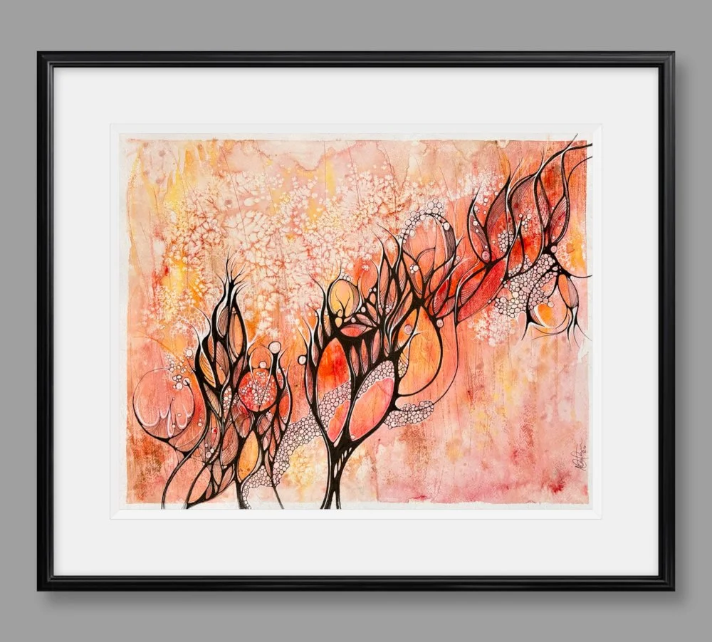 Exemple de cadre de l'aquarelle orange réalisée par Martine Giguère