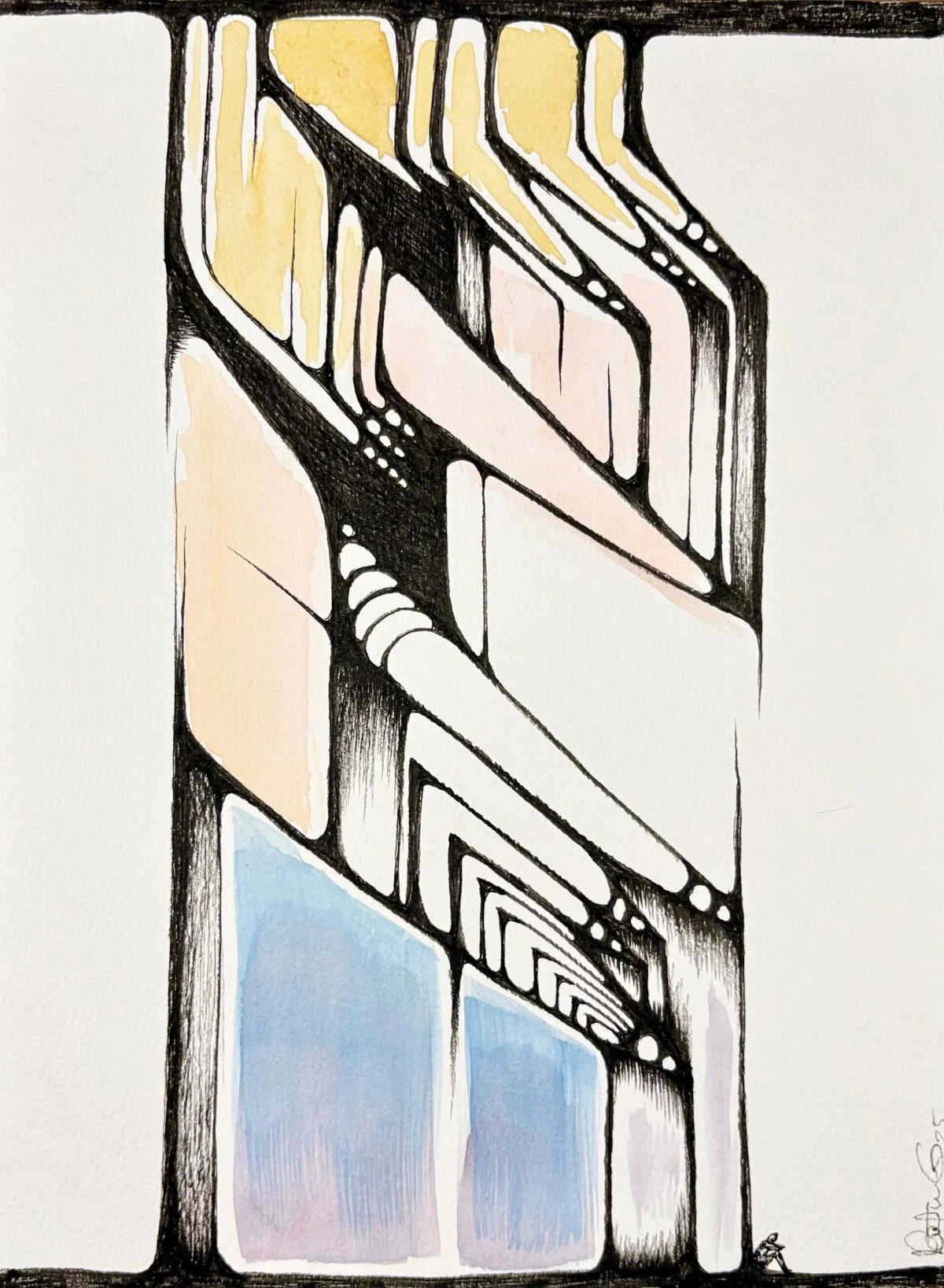 Le poids - aquarelle et encre, 9x12, 100$