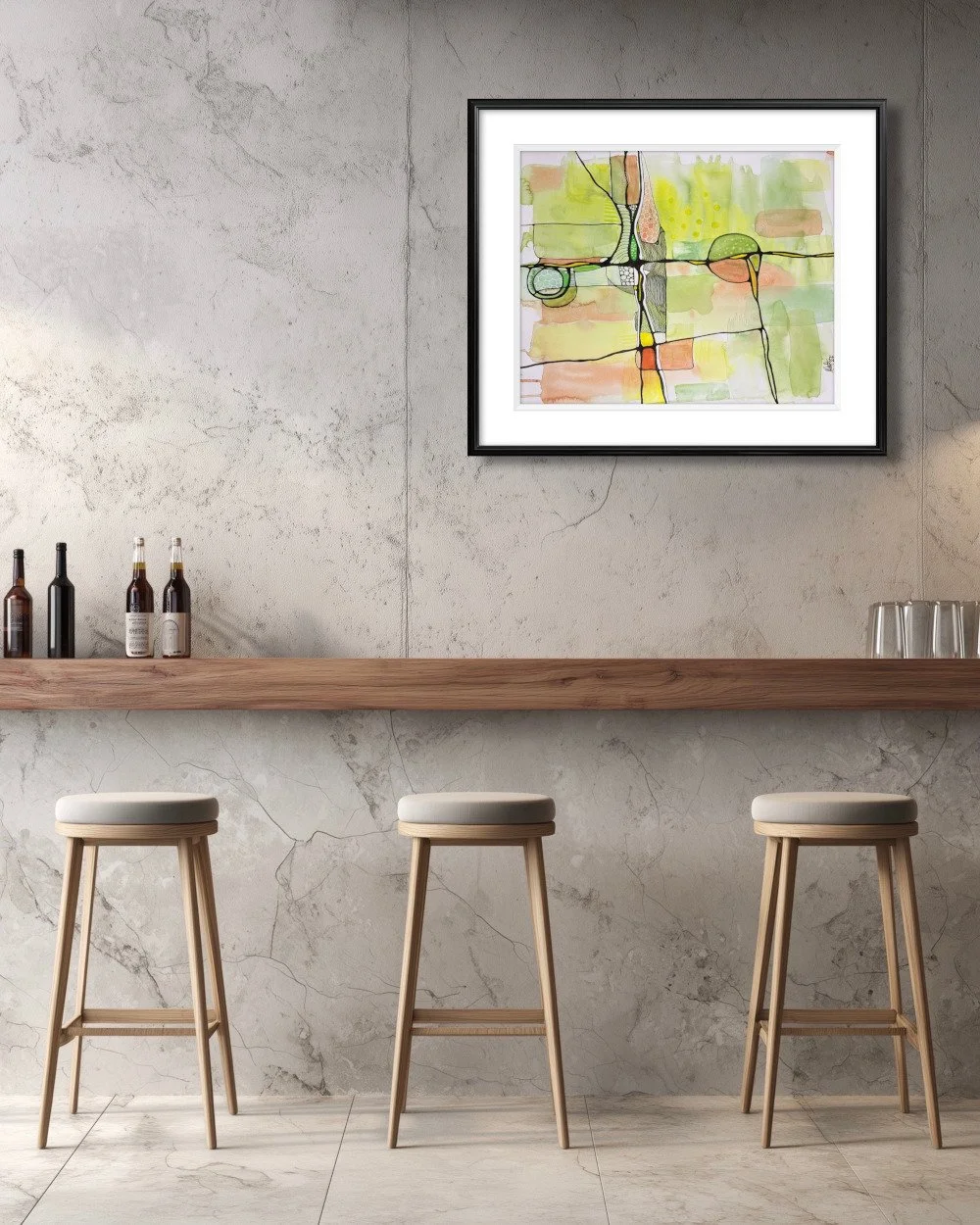 Exemple de décor de l'aquarelle aux couleurs paisibles réalisée par Martine Giguère