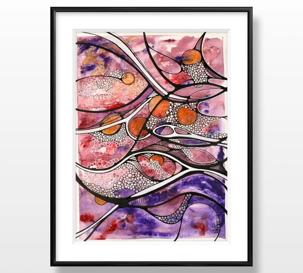 Exemple de cadre de l'aquarelle aux teintes chaudes réalisée par Martine Giguère